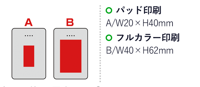 スリムタイプモバイルバッテリー5000（SNS-0600646）名入れ画像　名入れ範囲 パッド印刷:A/W20×H40mm　フルカラー印刷:B/W40×H62mm