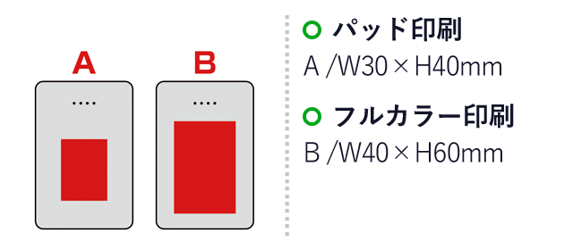 スリムタイプモバイルバッテリー10000（SNS-0600647）名入れ画像　名入れ範囲 パッド印刷:A/W30×H40mm　フルカラー印刷:B/W40×H60mm