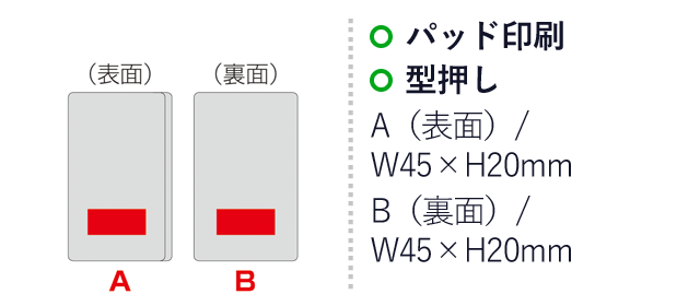 PVCケース入り付箋セット（SNS-0600759）名入れ画像　パッド印刷　型押し　A（表面）/W45×H20mm　B（裏面）/W45×H20mm