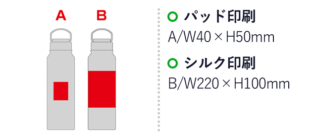 トゥーリフラスク・ハンドル付き真空ステンレスボトル 1L（SNS-0600795）名入れ画像　パッド印刷：A/W40×H50mm　シルク印刷：B/W220×H100mm