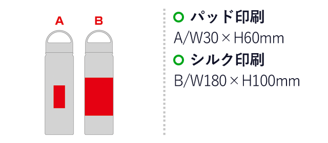 ビーサイド・真空二重ハンドル付きマグボトル 700ml（SNS-0600797）名入れ画像　パッド印刷：A/W30×H60mm　シルク印刷：B/W180×H100mm