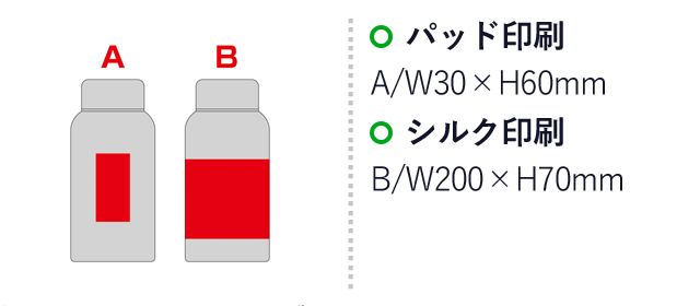 Smoo・真空二重構造ステンレスボトル400ml（SNS-0600887）名入れ画像　パッド印刷　A/W30×H60mm　シルク印刷　B/W200×H70mm