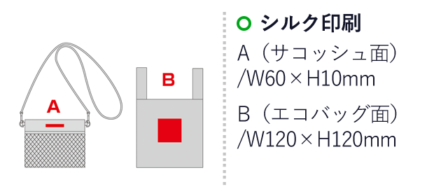 2WAYサコッシュ＆エコバッグ（メッシュポケット付き）（SNS-0600919）名入れ画像　シルク印刷：A(サコッシュ面）/W60×H10mm　B(エコバッグ面）/W120×H120mm
