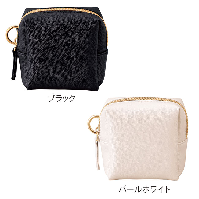 リングカラビナ付きスクエアポーチ（SNS-0601226）ブラック、パールホワイト