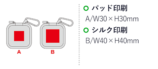 コンパクトマルチハードケース(カラビナ付き)(SNS-0601269)名入れ画像 プリント範囲 パッド印刷w30×h30mm シルク印刷w40×h40mm