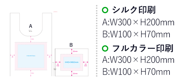 Re:PETポータブルバッグ（SNS-0900054）名入れ画像　シルク印刷A：W300×H200mm　B：W100×H70mm　フルカラー印刷A：W300×H200mm　B：W100×H70mm