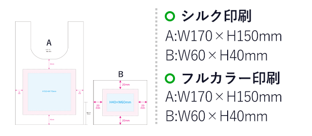 Re:PETポータブルバッグmini（SNS-0900055）名入れ画像　シルク印刷A：W170×H150mm　B：W60×H40mm　フルカラー印刷A：W170×H150mm　B：W60×H40mm