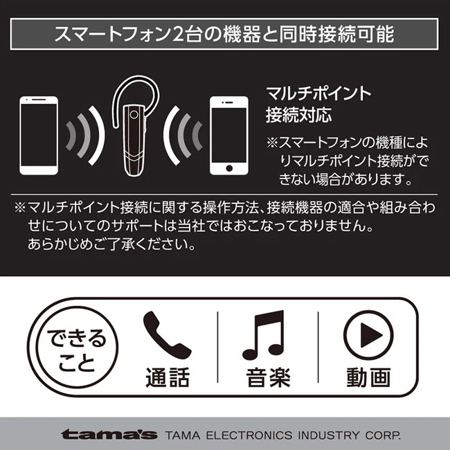 Bluetoothヘッドセット　Ver5.0（SNS-0300067）スマートフォン2台の機器と同時接続可能