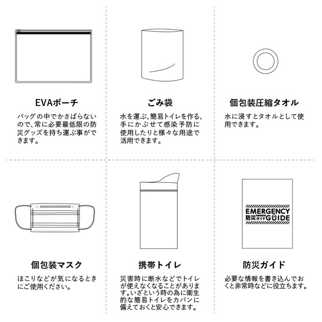 防災衛生6点セット ポーチタイプ（SNS-0300070）セット商品詳細