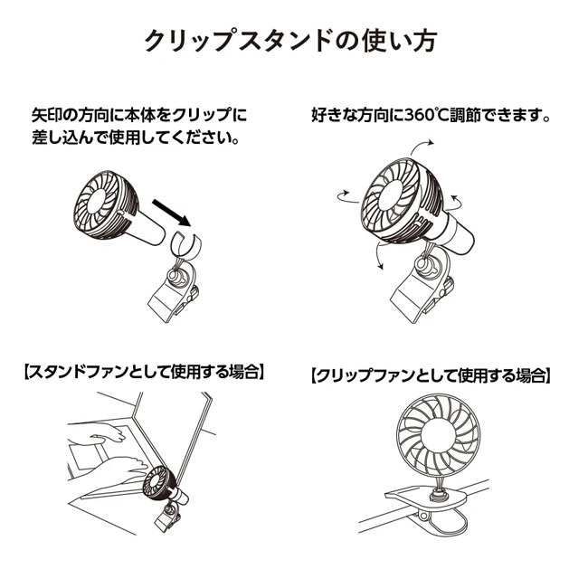 クリップミニハンディファン（SNS-0300074）クリップスタンドの使い方