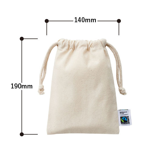 フェアトレードコットン巾着(S) （SNS-0300110）モバイルバッテリーや化粧品小物が入るサイズ感