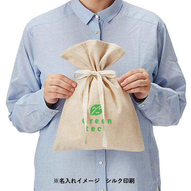 コットンリネンラッピング巾着(M)（SNS-0300126）名入れイメージ　シルク印刷