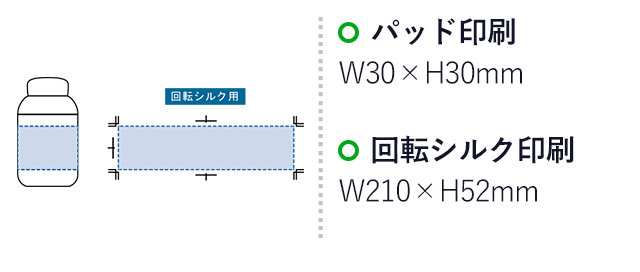 Maluttoサーモステンレスボトル290ml（SNS-0300214）名入れ画像　パッド印刷　W30×H30mm　回転シルク印刷　W210×H52mm