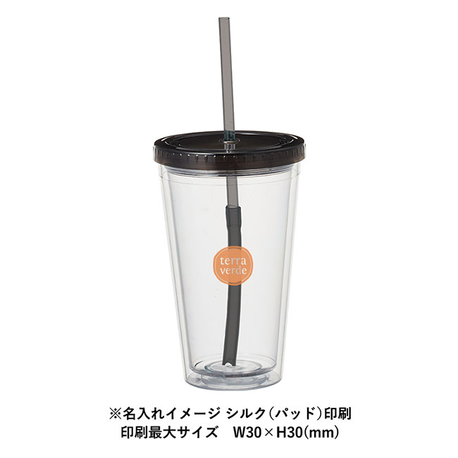 ストロー付クリアタンブラー（SNS-0300219）名入れイメージ　シルク（パッド）印刷（本体クリア）