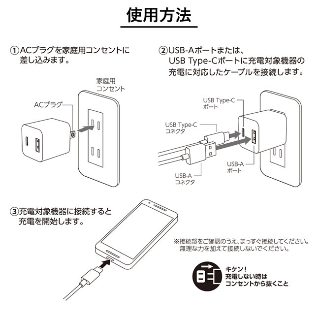 PD20Wコンセントチャージャー　C+A　ホワイト（SNS-0300228）使用方法