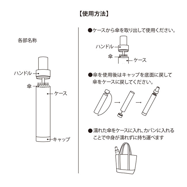 ITSUMOスリムボトル折りたたみ傘　LIGHT（SNS-0300241）使用方法