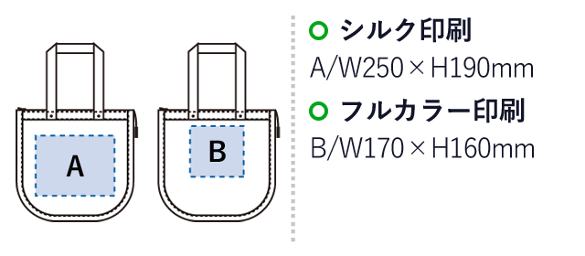 シャンブリックスクエア保冷トート(M)（SNS-0300281）名入れ画像　シルク印刷：A/W250×H190mm　フルカラー印刷：B/W170×H160mm