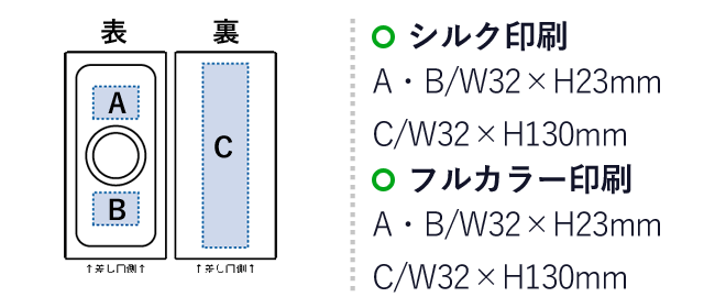 ワイヤレスモバイルチャージャー10000（SNS-0300313）名入れ画像　シルク印刷：A・B/W32×H23mm　C/W32×H130mm　フルカラー印刷：A・B/W32×H23mm　C/W32×H130mm