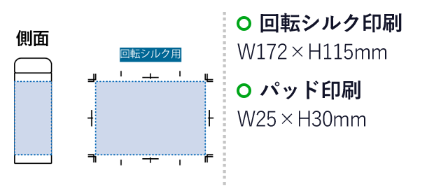 バイカラーサーモステンレスボトル300ml （SNS-0300357）名入れ画像　回転シルク印刷：W172×H115mm　パッド印刷：W25×H30mm