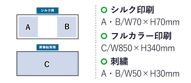 コットンWフェイス フェイスタオル 昇華転写対応（SNS-0300369）名入れ画像　シルク印刷：A・B/W70×H70mm　フルカラー印刷：C/W850×H340mm　刺繍：A・B/W50×H30mm