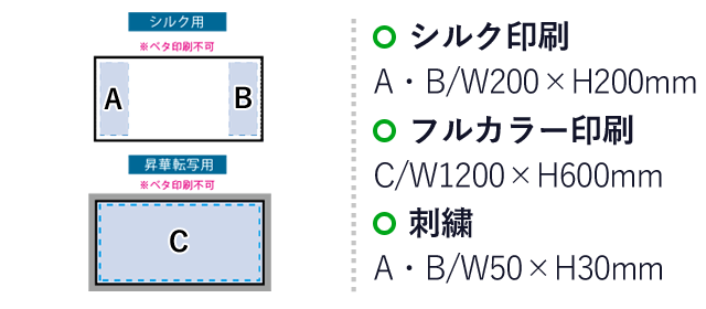 コットンWフェイス　バスタオル　昇華転写対応（SNS-0300394）名入れ画像　シルク印刷：A・B/W200×H200mm　フルカラー印刷：C/W1200×H600mm　刺繍：A・B/W50×H30mm