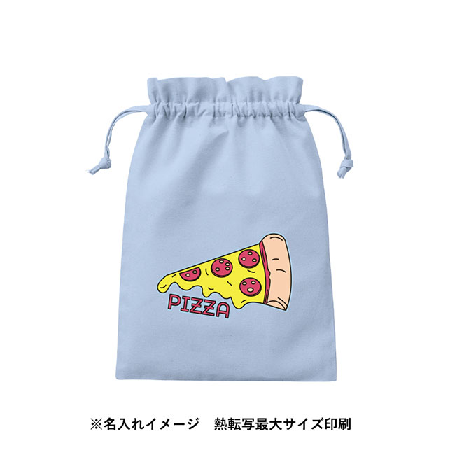 厚手コットンフリル巾着（Ｌ）（SNS-0300540）熱転写で最大サイズ名入れ印刷した時のイメージ