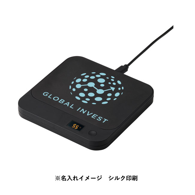USBカップウォーマー　スクエア（SNS-0300713）名入れイメージ　シルク印刷（本体ブラック）