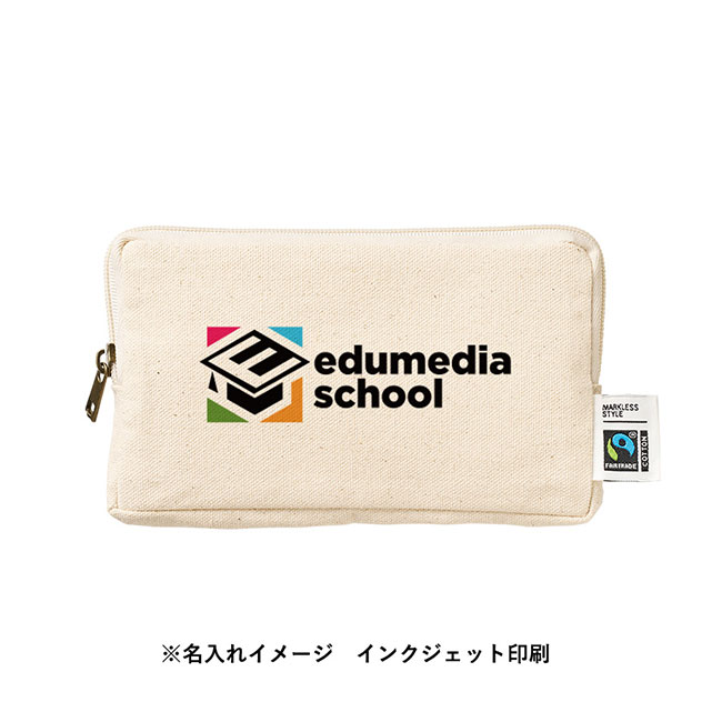 フェアトレードコットンスリムスクエアポーチ(M)　（SNS-0300742）名入れイメージ　インクジェット印刷（本体ナチュラル）