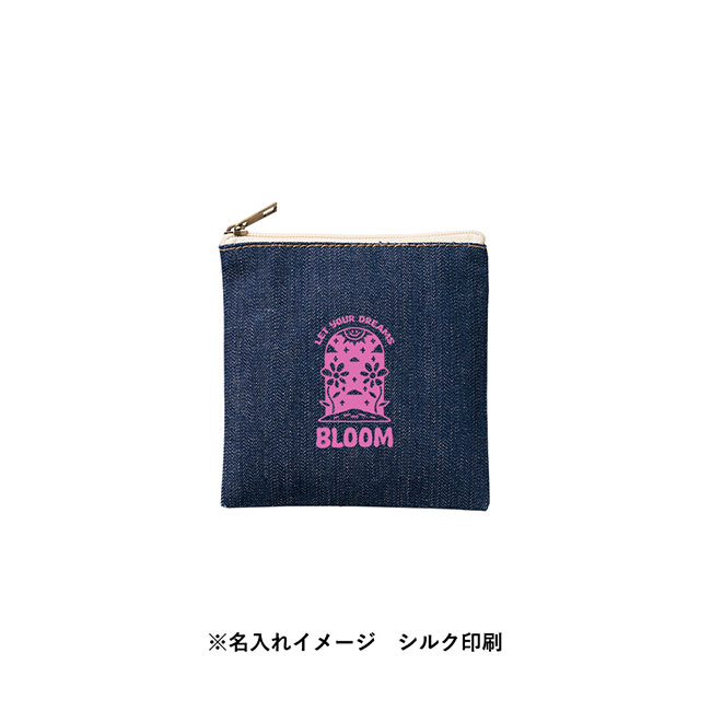 デニムフラットポーチ(SS)　インディゴ（SNS-0300743）名入れイメージ　シルク印刷