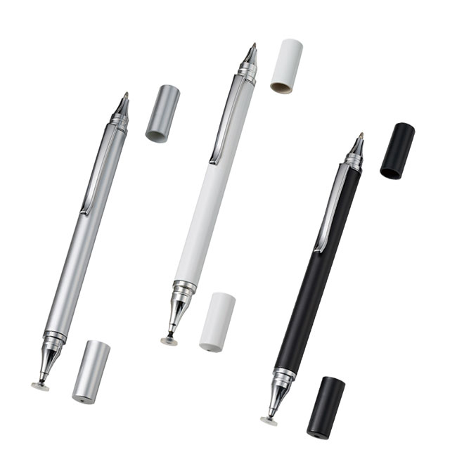 ボールペン付クリアディスク型タッチペン（再生ABS）（SNS-0300775）本体（キャップを外した状態、全色）