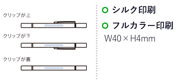 ボールペン付クリアディスク型タッチペン（再生ABS）（SNS-0300775）　シルク印刷、フルカラー印刷：クリップが上、クリップが下、クリップが裏/W40×H4mm