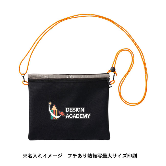 防災緊急10点セット シートインサコッシュタイプ　ブラック（SNS-0300780）名入れイメージ（サコッシュポケット面）　熱転写印刷
