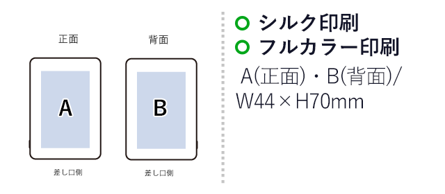 スマートモバイルチャージャー5000（SNS-0300789）シルク印刷、フルカラー印刷：A(正面)・B(背面)／W44×H70mm