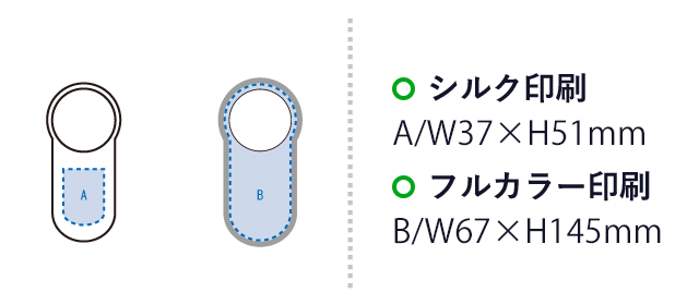 全面印刷できる冷却プレートUSBハンディファン（SNS-0300822）シルク印刷：W37×H51（mm）　フルカラー印刷：W67×H145mm