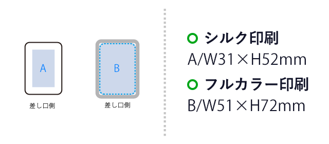 全面印刷できるモバイルチャージャー2500 スクエア（SNS-0300833）　シルク印刷　Ｗ31×Ｈ52（mm） フルカラー印刷　Ｗ51×Ｈ72（mm）