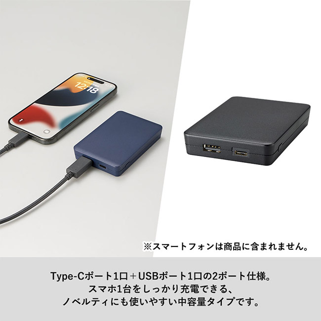 全面印刷できるモバイルチャージャー4000 スクエア（SNS-0300834）TypeCポート１口搭載