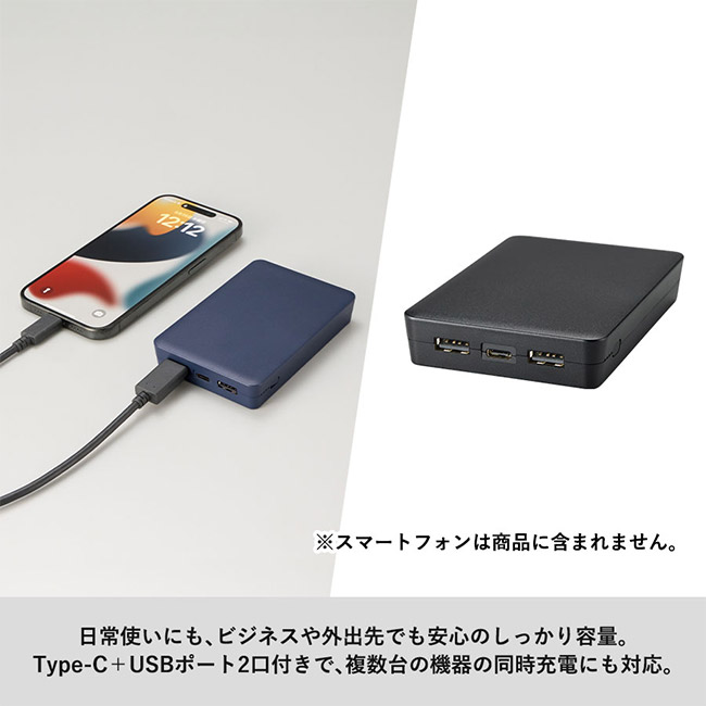 全面印刷できるモバイルチャージャー8000 スクエア（SNS-0300836）TypeCポート１口搭載
