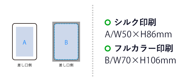 全面印刷できるモバイルチャージャー8000 スクエア（SNS-0300836）　シルク印刷　Ｗ50×Ｈ86（mm） フルカラー印刷　Ｗ70×Ｈ106（mm）