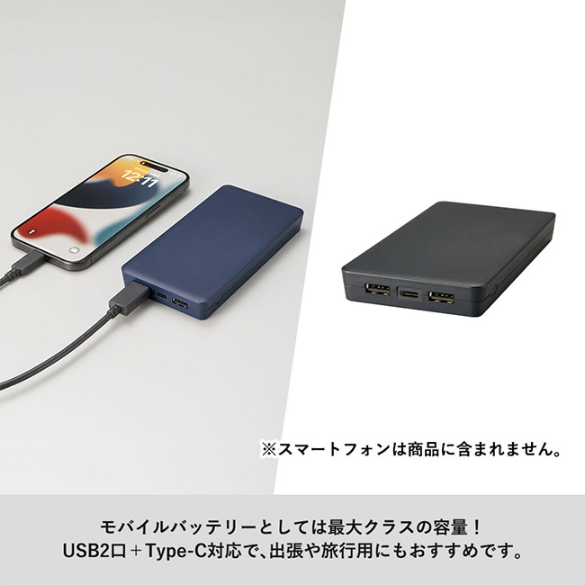 全面印刷できるモバイルチャージャー10000　スクエア（SNS-0300837）TypeCポート１口搭載