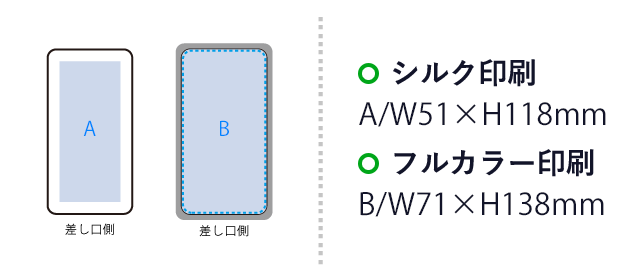 全面印刷できるモバイルチャージャー10000　スクエア（SNS-0300837）　シルク印刷　Ｗ51×Ｈ118（mm） フルカラー印刷　Ｗ71×Ｈ138（mm）