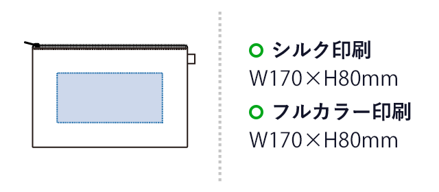 カラーファスナーキャンバスフラットポーチ（Ｍ）（SNS-0300862）　シルク印刷 最大範囲：W130×H70（mm）　フルカラー印刷 最大範囲：W130×H70（mm）