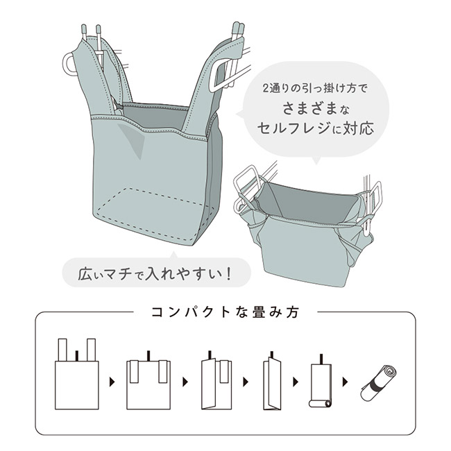 クルリト セルフレジで使いやすいスクエアデリバッグ(SNS-0300890)二通りの引っ掛け方で様々なセルフレジに対応