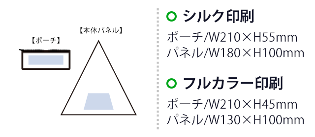 グラデーション遮光折りたたみ傘（ポーチ付）（SNS-0300937）　シルク印刷　ポーチ／ W210×H55（mm）　パネル／ W180×H100（mm）　フルカラー印刷　パネル／ W130×H100（mm）ポーチ／ W210×H45（mm）