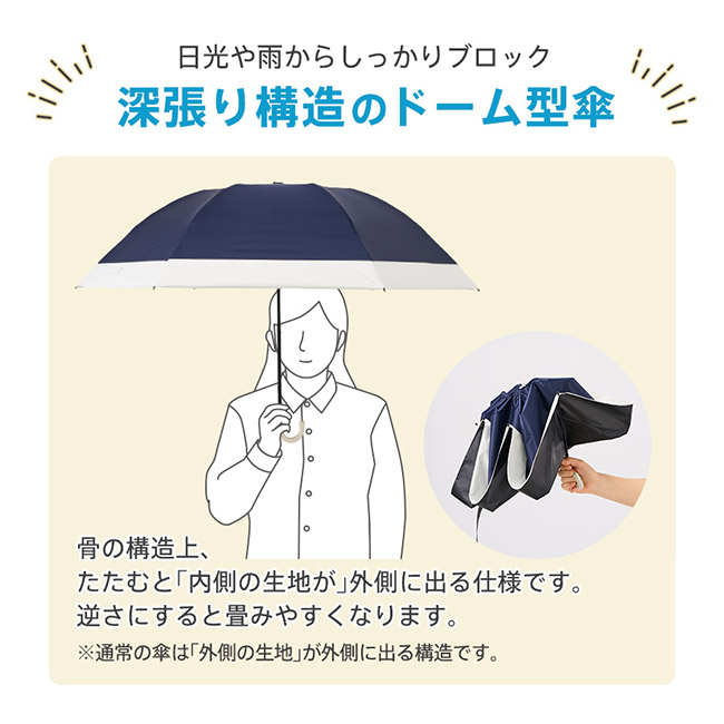 ドーム型ツートーン遮光折りたたみ傘（SNS-0300939）日光や雨からしっかりブロック　深張り構造のドーム傘