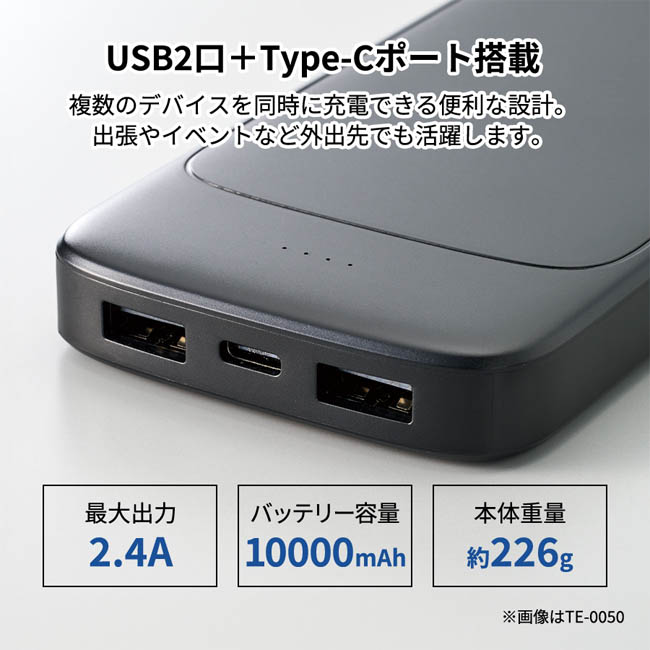 モバイルチャージャー10000(準固体使用)(SNS-0300974) USB2口+Type-Cで同時充電可能