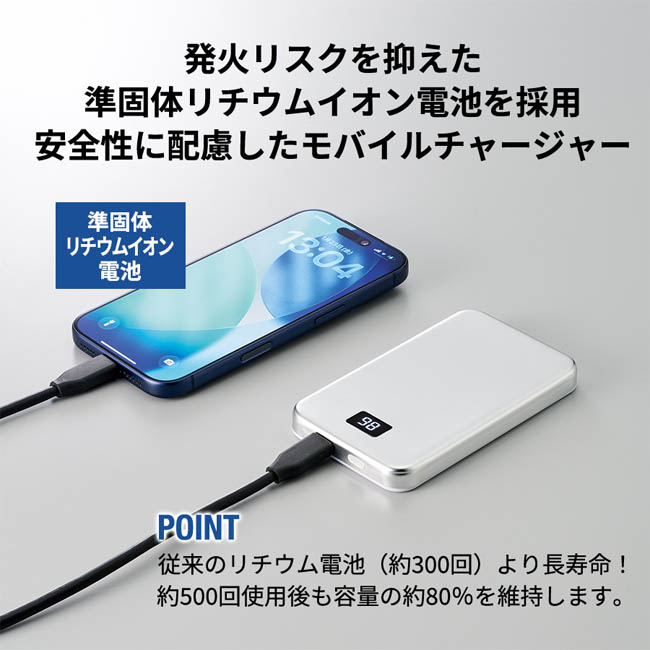 マグネット対応モバイルチャージャー5000(準固体使用)(SNS-0300975) スマホ充電できる準固体電池バッテリー
