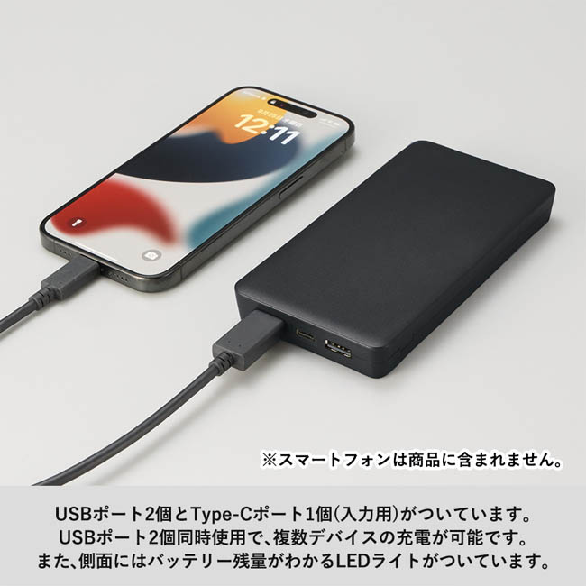 全面印刷できるモバイルチャージャー10000(リン酸鉄使用)(SNS-0300982) トレイに化粧品と紙幣を収納した様子