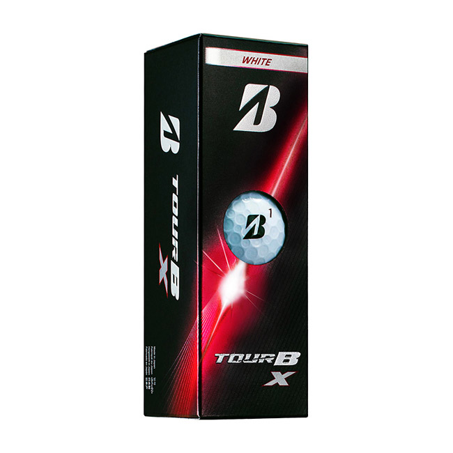ブリヂストン ゴルフボール TOURB X(3pcs) ホワイト(SNS-0300988) 斜めから見た赤いTOUR B X化粧箱