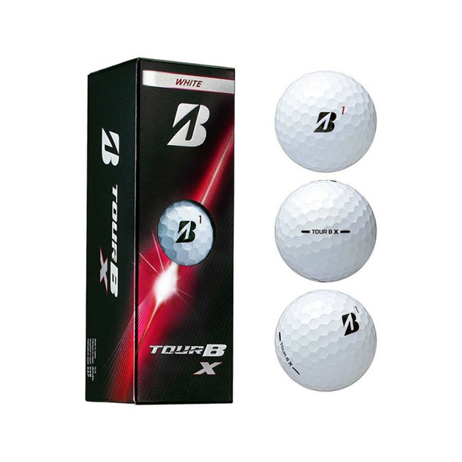 ブリヂストン ゴルフボール TOURB X(3pcs) ホワイト(SNS-0300988) 赤いTOUR B X化粧箱とボールを縦に並べた写真