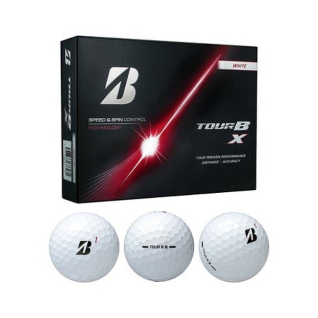 ブリヂストン ゴルフボール TOURB X(3pcs) ホワイト(SNS-0300988) 赤いTOUR B X化粧箱とボールを横に並べた写真